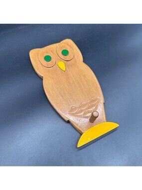 Vintage Wooden Owl Wall Hook Kitschy Rustic Decor Storage Organizer Retro Bird